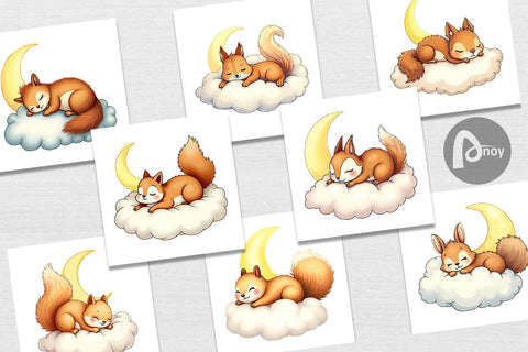Digital Paper Sleepy Squirrel Cloud Digital Pattern artnoy 