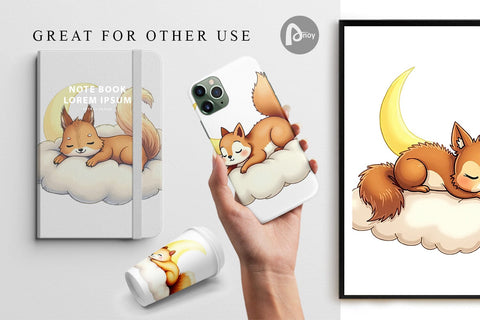 Digital Paper Sleepy Squirrel Cloud Digital Pattern artnoy 