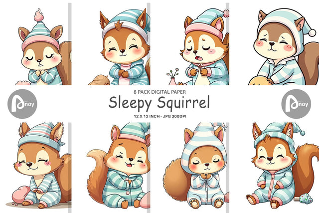 Digital Paper Sleepy Squirrel Digital Pattern artnoy 