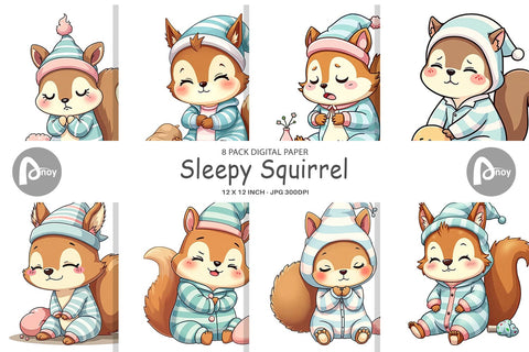 Digital Paper Sleepy Squirrel Digital Pattern artnoy 