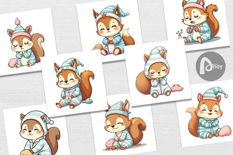 Digital Paper Sleepy Squirrel Digital Pattern artnoy 