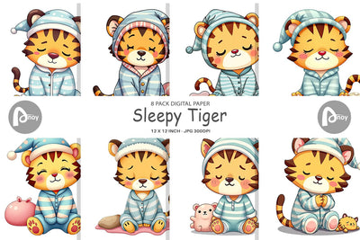 Digital Paper Sleepy Tiger Digital Pattern artnoy 