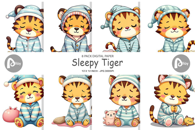 Digital Paper Sleepy Tiger Digital Pattern artnoy 