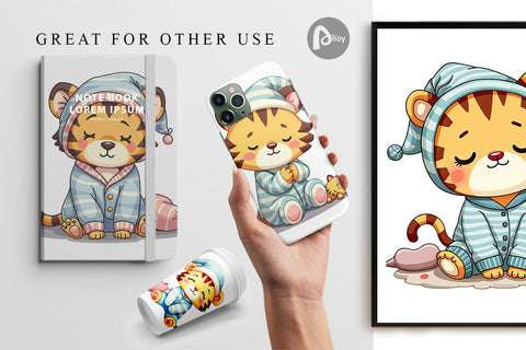 Digital Paper Sleepy Tiger Digital Pattern artnoy 