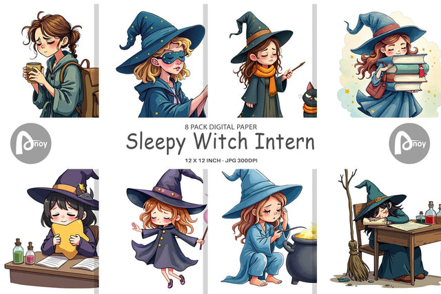 Digital Paper Sleepy Witch Intern Digital Pattern artnoy 