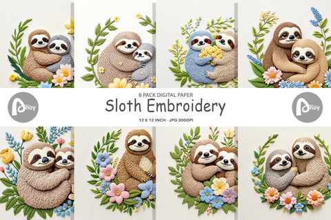 Digital Paper Sloth Embroidery Digital Pattern artnoy 