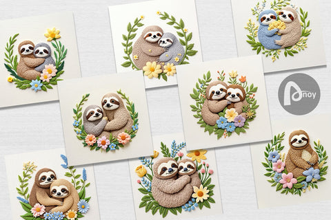 Digital Paper Sloth Embroidery Digital Pattern artnoy 