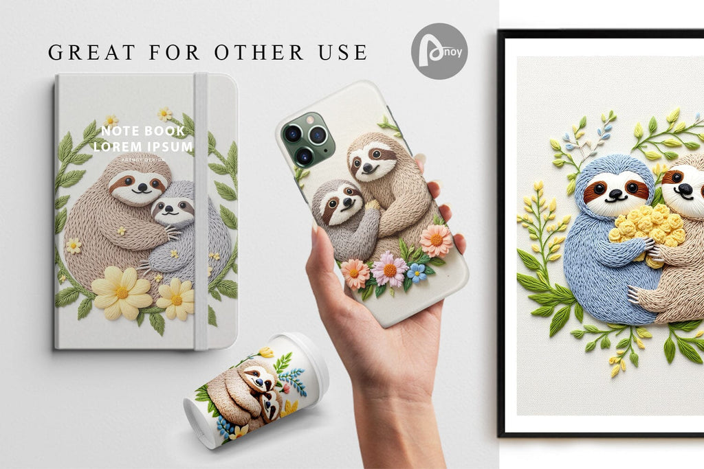 Digital Paper Sloth Embroidery - So Fontsy