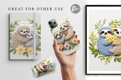 Digital Paper Sloth Embroidery Digital Pattern artnoy 
