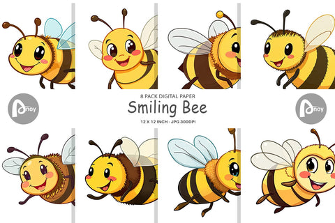 Digital Paper Smiling Bee Digital Pattern artnoy 