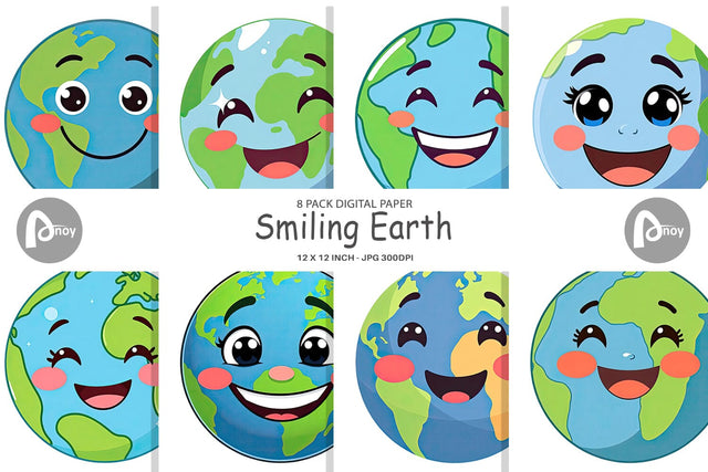 Digital Paper Smiling Earth Digital Pattern artnoy 