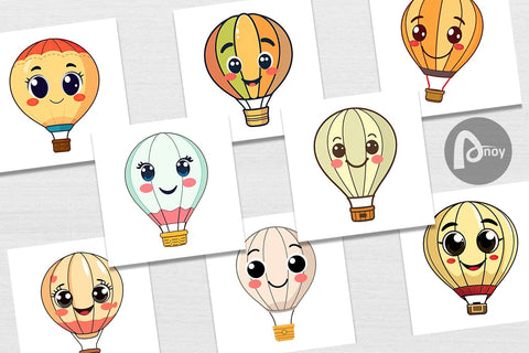 Digital Paper Smiling Hot Air Balloon Digital Pattern artnoy 