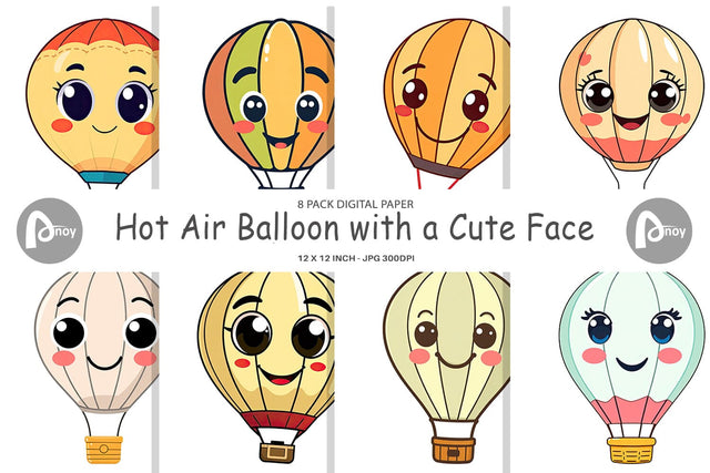 Digital Paper Smiling Hot Air Balloon Digital Pattern artnoy 