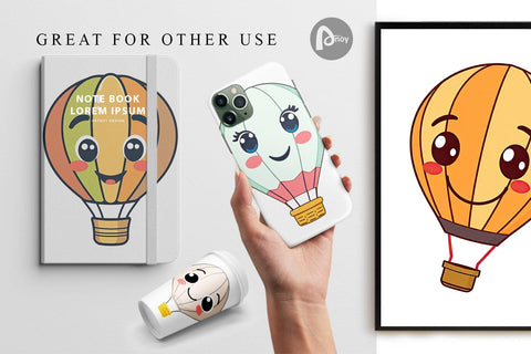 Digital Paper Smiling Hot Air Balloon Digital Pattern artnoy 