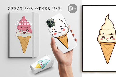 Digital Paper Smiling Ice Cream Digital Pattern artnoy 