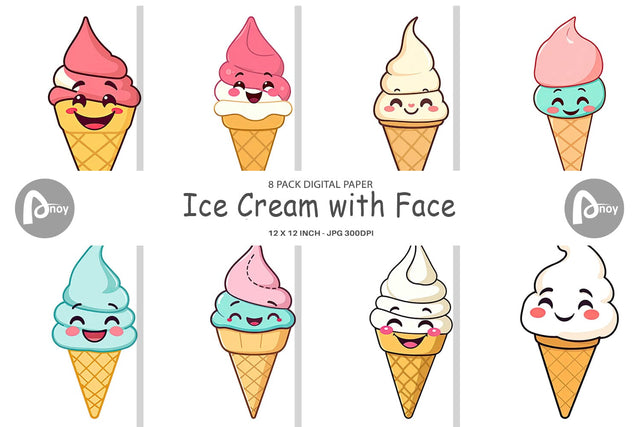 Digital Paper Smiling Ice Cream Digital Pattern artnoy 