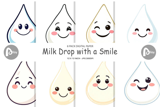 Digital Paper Smiling Milk Drop Digital Pattern artnoy 