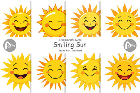 Digital Paper Smiling Sun Digital Pattern artnoy 