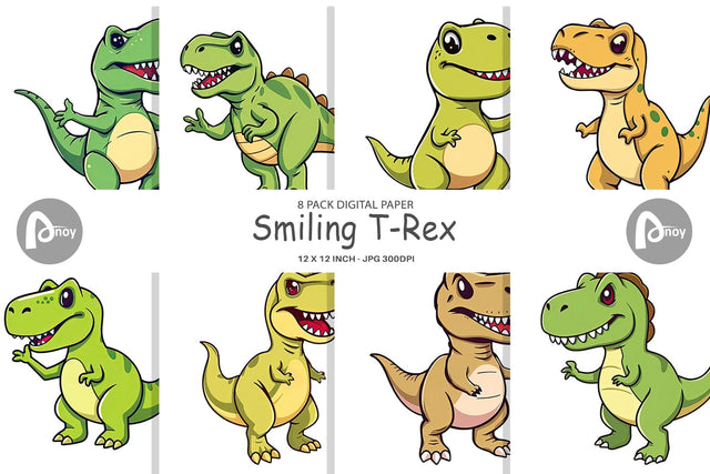 Digital Paper Smiling T-Rex Digital Pattern artnoy 