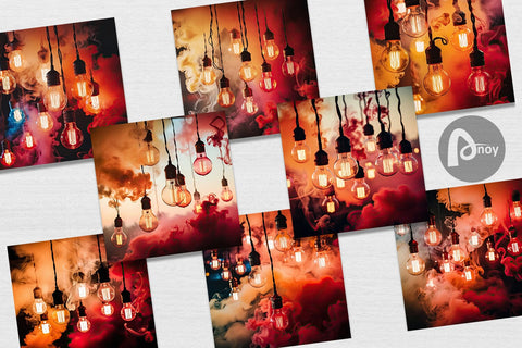 Digital Paper Smoke and Light Bulbs Digital Pattern artnoy 