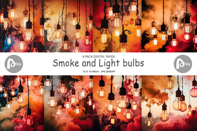 Digital Paper Smoke and Light Bulbs Digital Pattern artnoy 