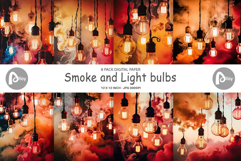Digital Paper Smoke and Light Bulbs Digital Pattern artnoy 