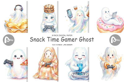 Digital Paper Snack Time Gamer Ghost Digital Pattern artnoy 