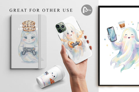 Digital Paper Snack Time Gamer Ghost Digital Pattern artnoy 