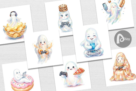 Digital Paper Snack Time Gamer Ghost Digital Pattern artnoy 