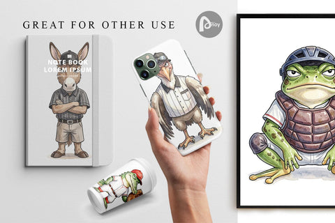 Digital Paper Snarky Baseball Catcher Watercolor Digital Pattern artnoy 
