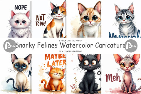 Digital Paper Snarky Felines Watercolor Digital Pattern artnoy 