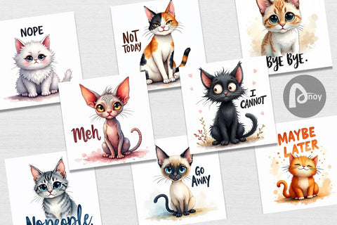 Digital Paper Snarky Felines Watercolor Digital Pattern artnoy 