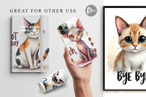 Digital Paper Snarky Felines Watercolor Digital Pattern artnoy 