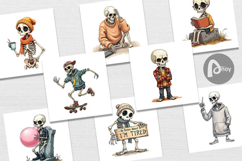 Digital Paper Snarky Skeleton Digital Pattern artnoy 