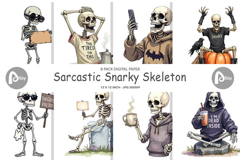 Digital Paper Snarky Skeleton Digital Pattern artnoy 