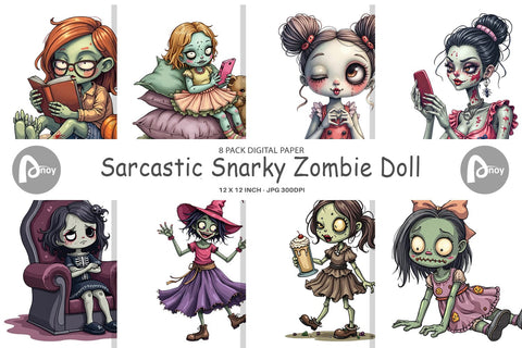 Digital Paper Snarky Zombie Doll Digital Pattern artnoy 