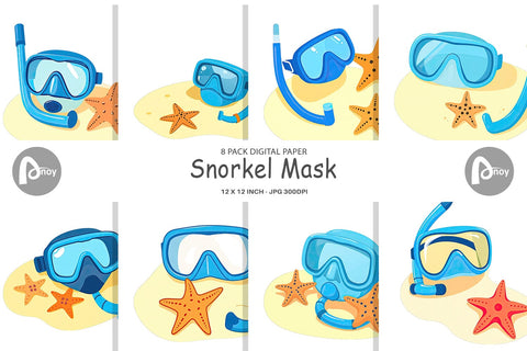 Digital Paper Snorkel Mask Digital Pattern artnoy 