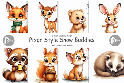 Digital Paper Snow Buddies Watercolor Digital Pattern artnoy 