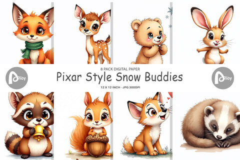 Digital Paper Snow Buddies Watercolor Digital Pattern artnoy 