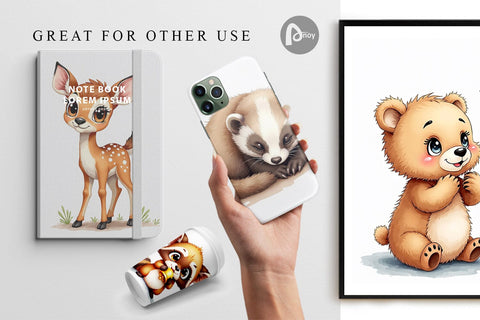 Digital Paper Snow Buddies Watercolor Digital Pattern artnoy 