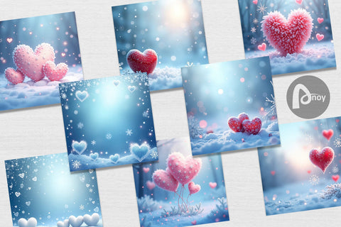 Digital Paper Snow Hearts Digital Pattern artnoy 