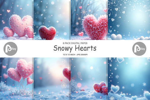Digital Paper Snow Hearts Digital Pattern artnoy 