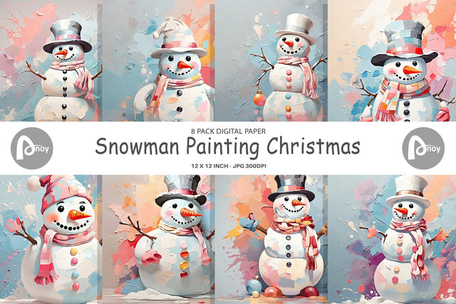 Digital Paper Snowman Painting Digital Pattern artnoy 