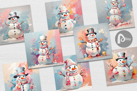 Digital Paper Snowman Painting Digital Pattern artnoy 