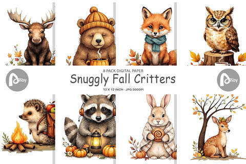 Digital Paper Snuggly Fall Critters Digital Pattern artnoy 