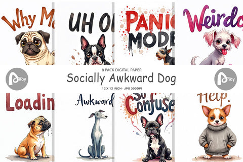 Digital Paper Socially Awkward Dog Watercolor Digital Pattern artnoy 