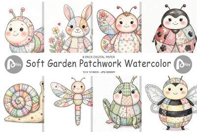 Digital Paper Soft Garden Patchwork Watercolor Digital Pattern artnoy 