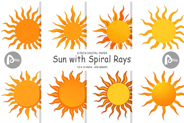 Digital Paper Spiral Sun Digital Pattern artnoy 