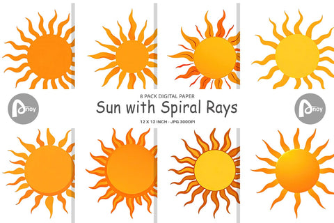 Digital Paper Spiral Sun Digital Pattern artnoy 