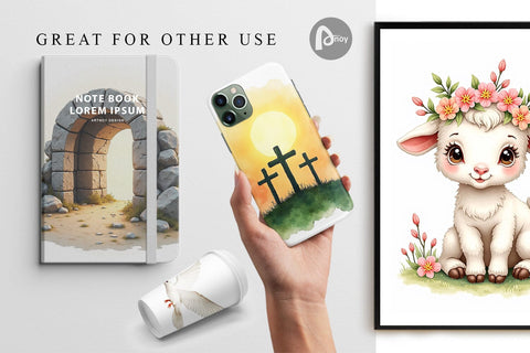 Digital Paper Spiritual Easter Lilies and Crosses Watercolor Digital Pattern artnoy 